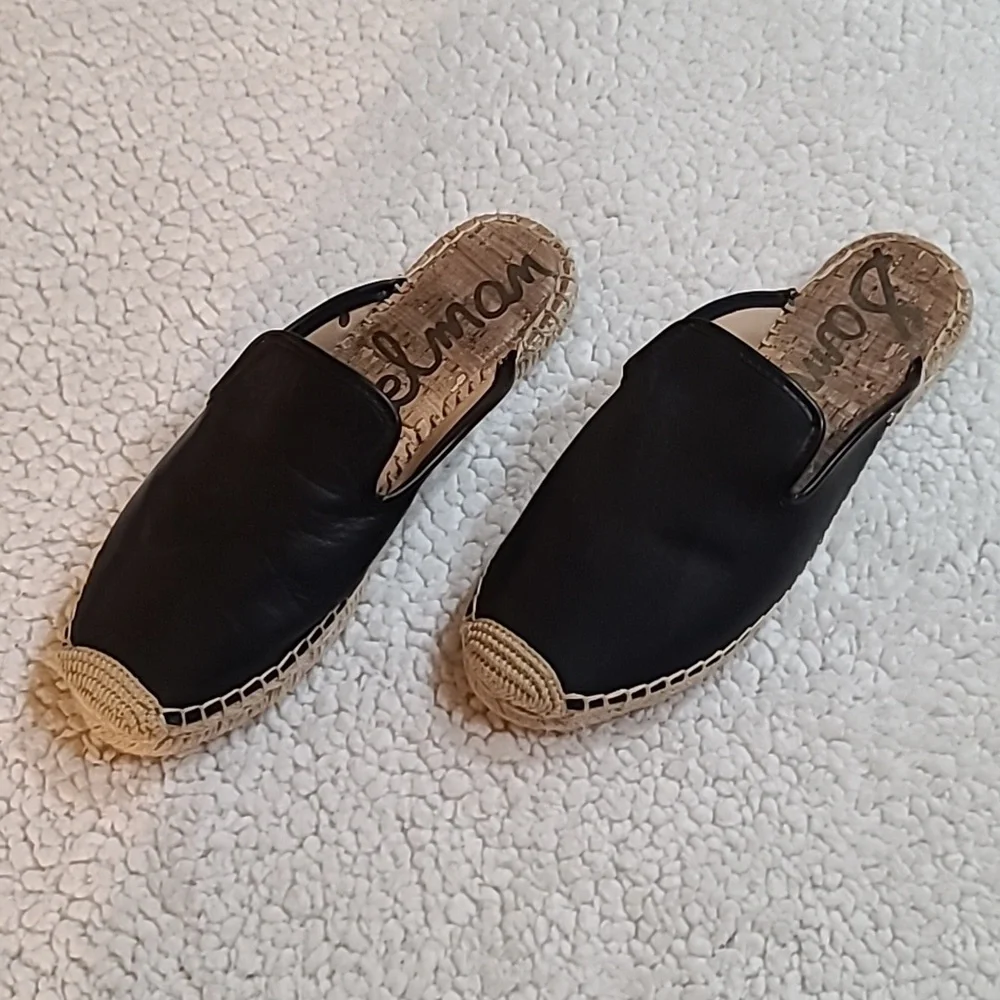 Sam Edelman Black Leather Espadrille Mules Size 8 - Picture 1 of 7